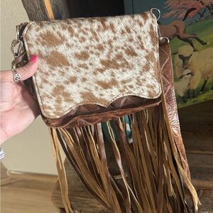 Fringe Crossbody Bag with cowhide